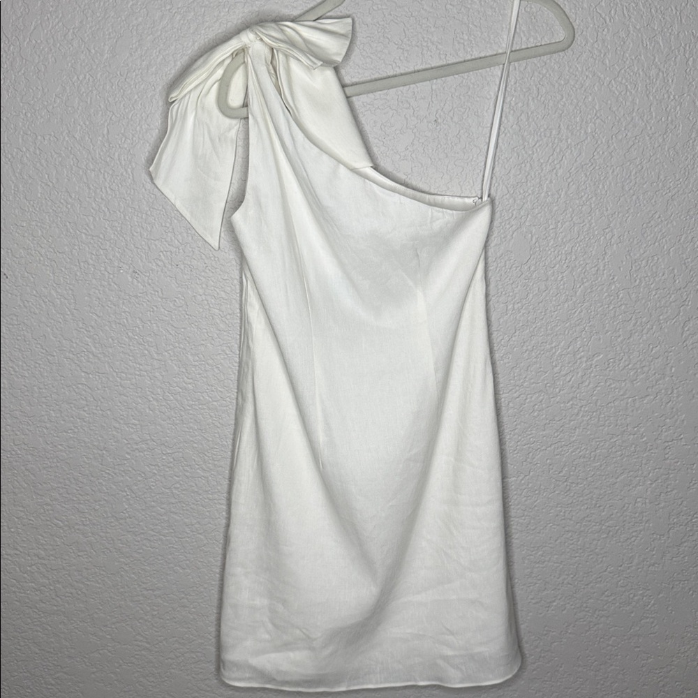 NWT Antonio Melani Charlie Linen Shift Mini Dress XS White One Shoulder - Picture 7 of 7